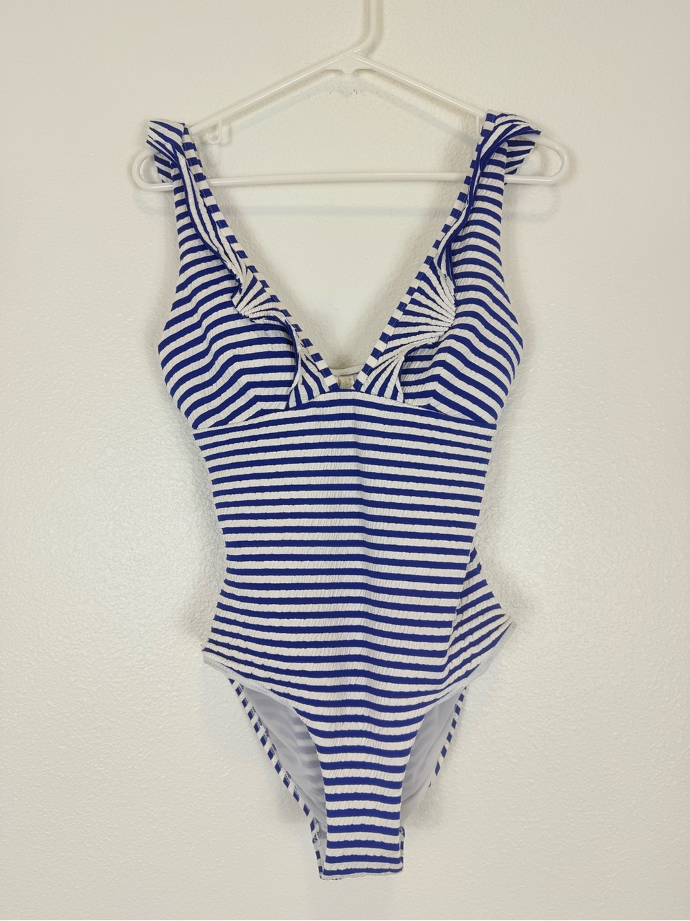 Sea Level Swimsuit Blue/White Stripe Capri Ruffle Tank V-Neck
